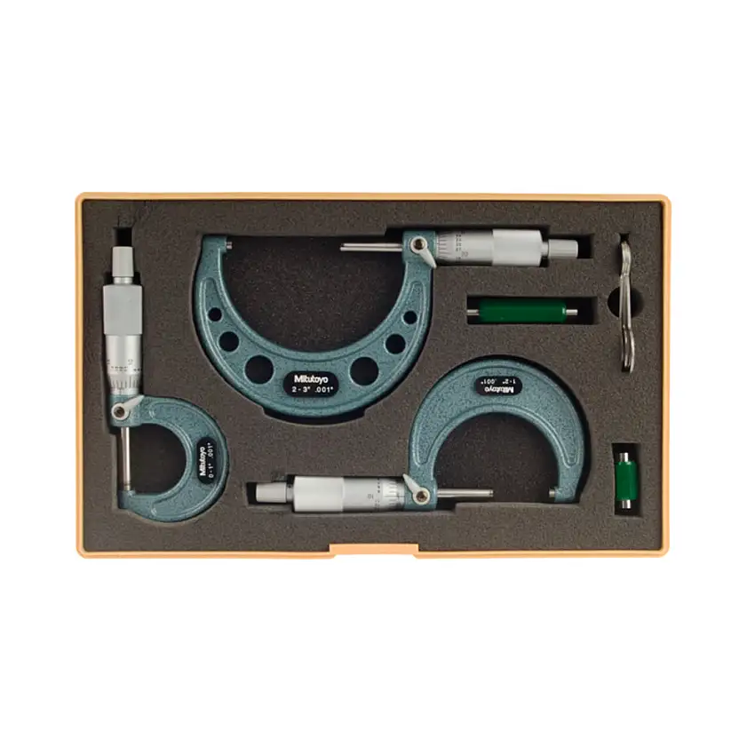 Mitutoyo 103-929 Micrometer Set, Range 0-3", Graduation 0.001" c/w Setting Standards