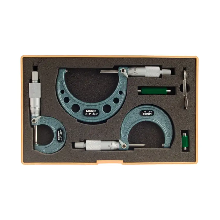 Mitutoyo 103-927-10 Micrometer Set, Range 0-75mm, Graduation 0.01mm c/w Setting Standards