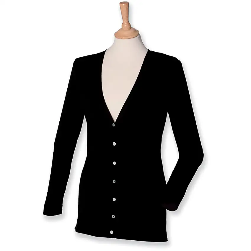 (Unbranded) H723 HENBURY LADIES VNECKCARDIGAN BLACK (S-8)