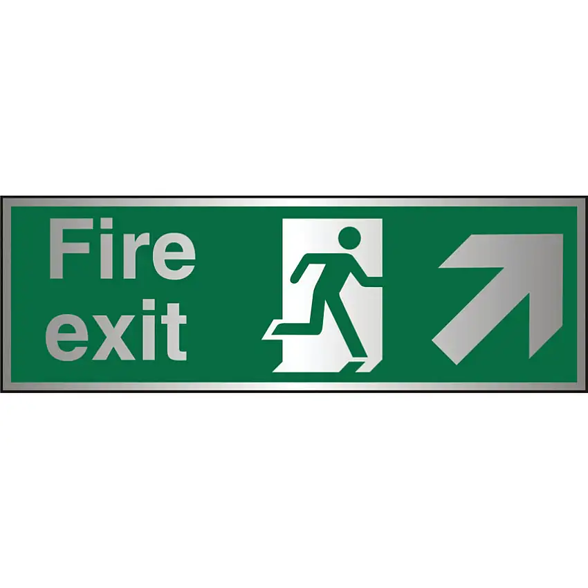 Stewart Superior Fire Exit Arrow Up Right Aluminium Sign - 300 x 100mm