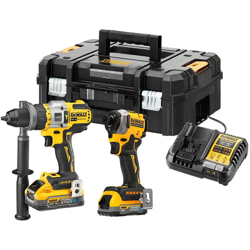 DeWalt 18v XR Premium Brushless Twin Kit, DC D999/DCF850, PowerStack™ 1 x 5Ah, 1 x 1.7Ah Compact Batteries