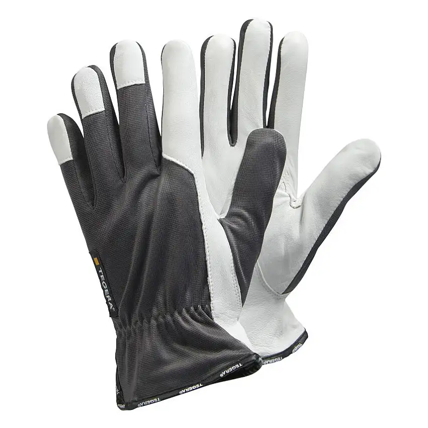 Ejendals 115 Tegera® Mechanical Hazard Gloves, Grey/White, Nylon Liner, Leather Coating, EN388: 2016, 2, 0, 1, 1, X, Size 9