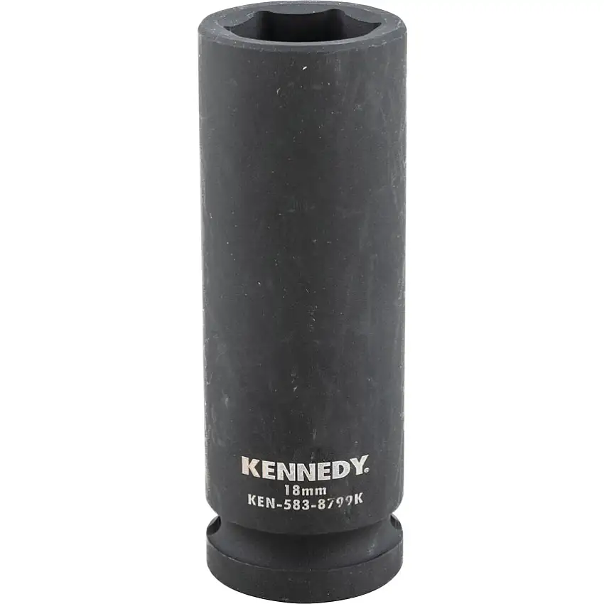 Kennedy 1/2in. Drive, Deep Hex Impact Socket, 18mm, Metric, Black Oxide Finish