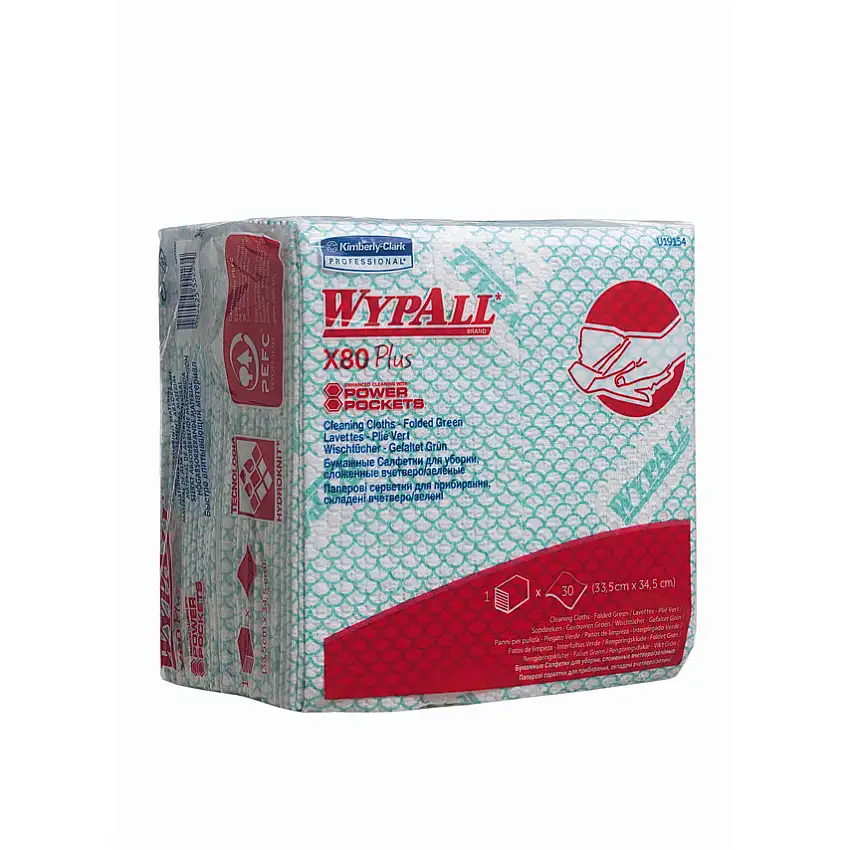 Wypall X80 Plus Critical Clean™, Green, Folded, Cleaning Cloth, 1 Ply, 8 Rolls