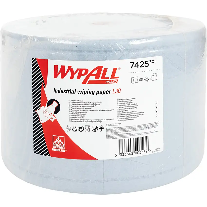 Wypall L30 Industrial Wiping Paper, Blue, Large, Wiper Roll, 3 Ply, 1 Roll