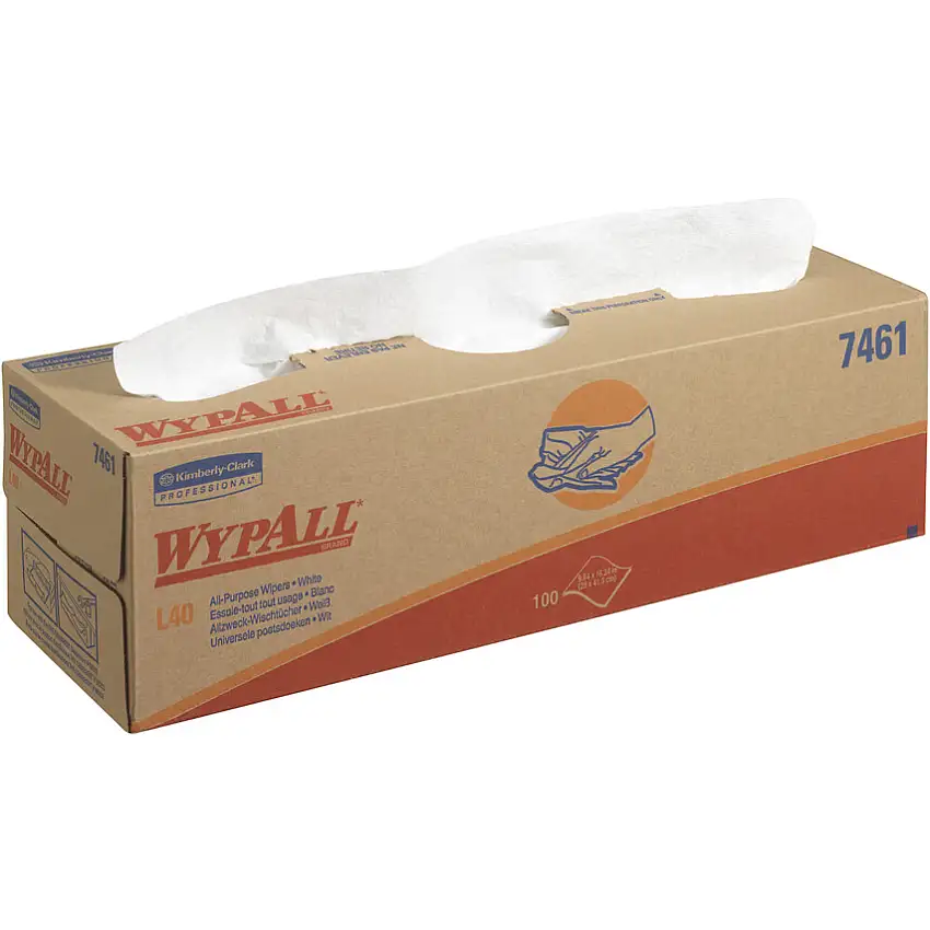 Wypall L40 Power Clean™, White, Pop Up Box, Wiper Cloths, 1 Ply, 8 Rolls
