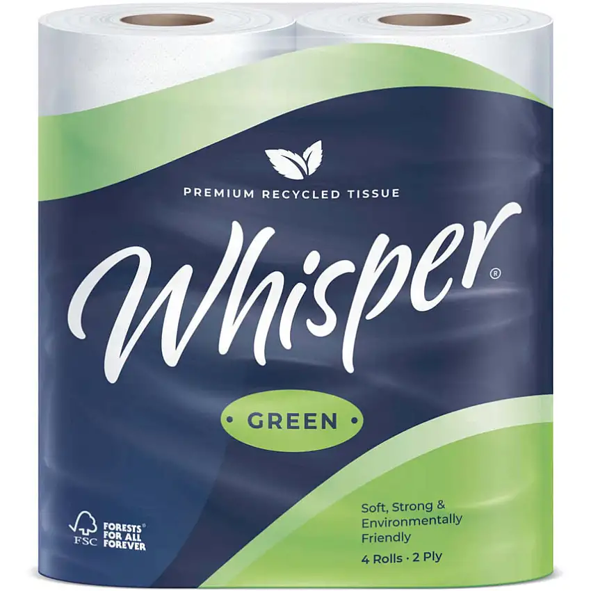 Whisper Green, Conventional Toilet Roll, 2 Ply, White, 40 Rolls, 210 Sheets Per Roll