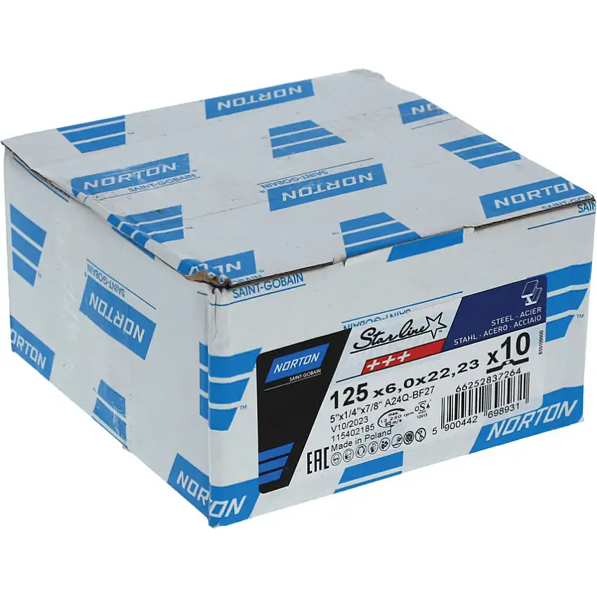 Norton Saint Gobain STEEL/INOX DPC GRINDING DISC 125X6.4X22.23MM (PK-10)