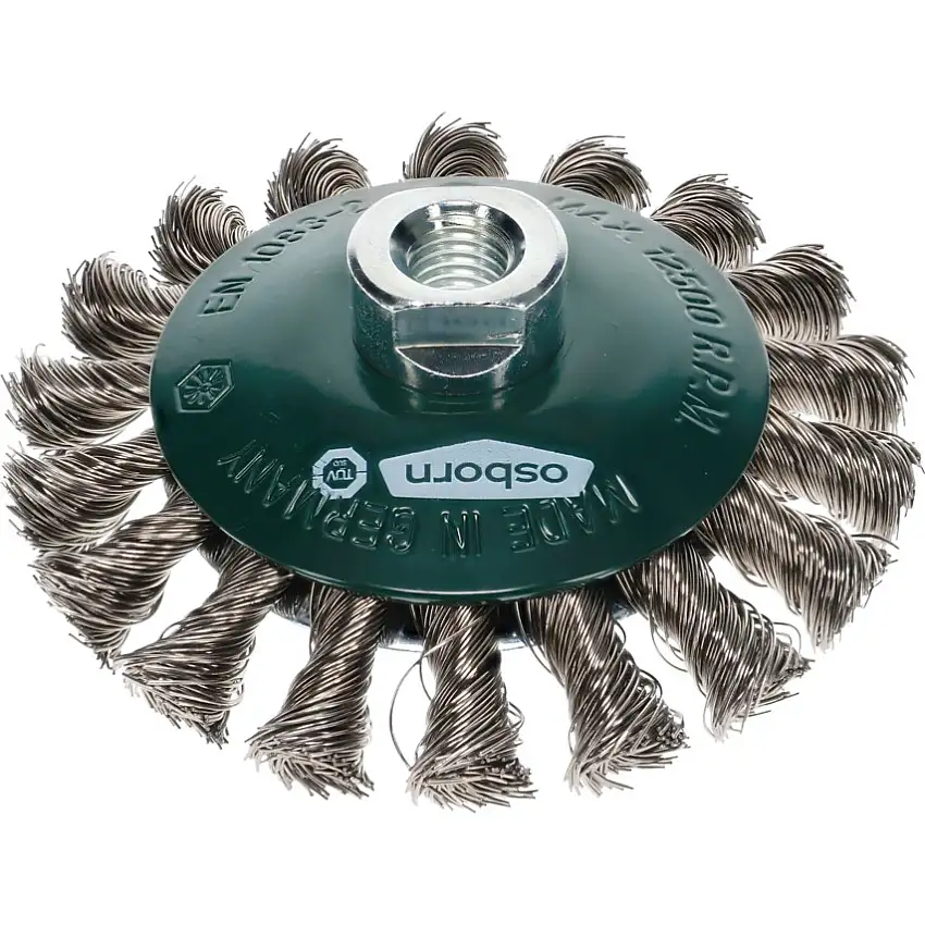Osborn Polishing BEVEL BRUSH D115X15 THREAD M14X2,0 KNOTTED STAINLESS STEEL WIRE 0