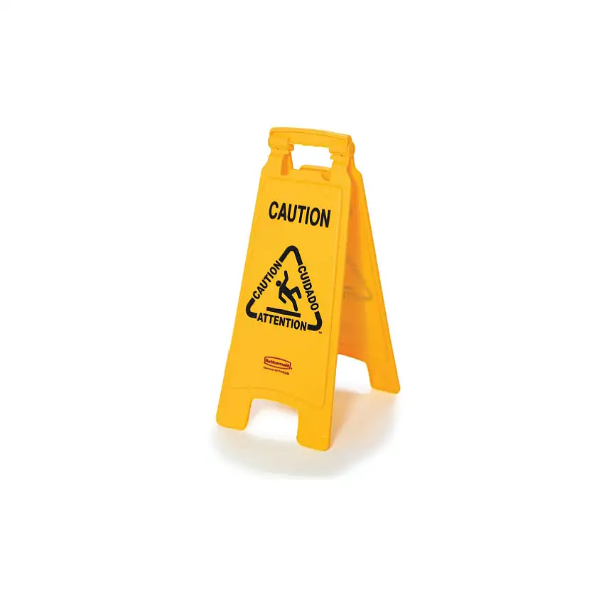 Rubbermaid Double Sided Floor Sign Yellow "Caution Wet Floor"