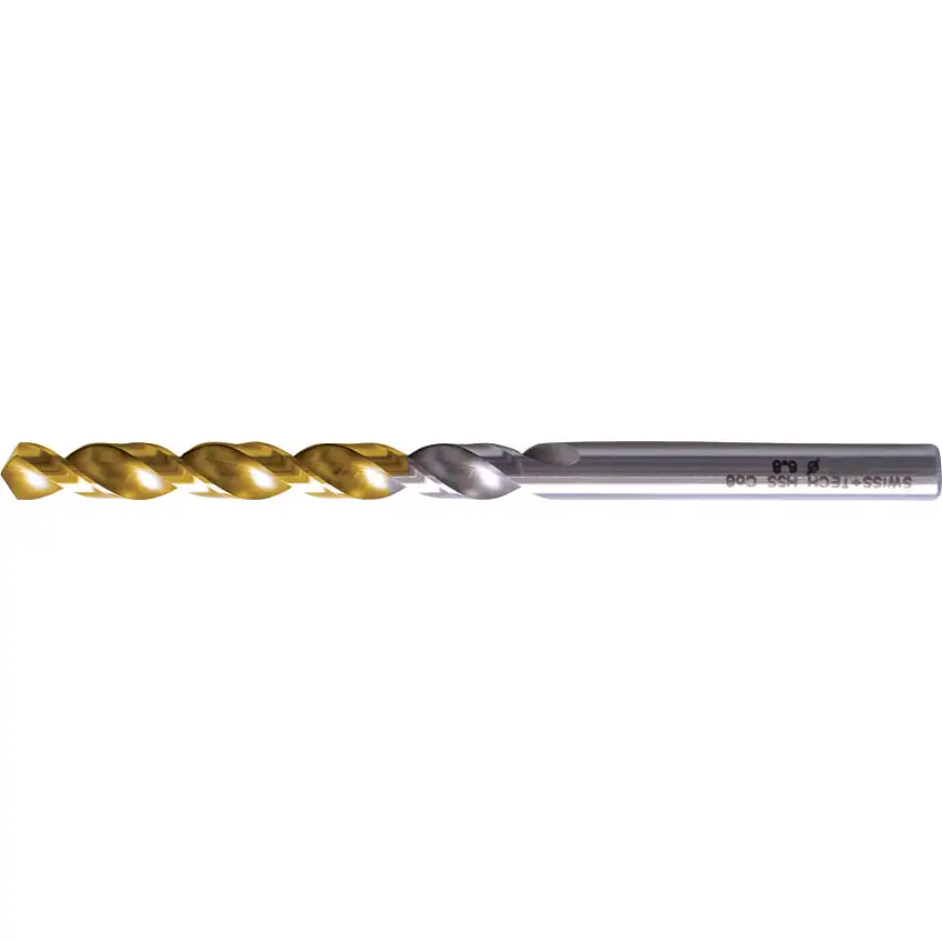 SwissTech Jobber Drill, 2mm, High Helix, Cobalt High Speed Steel, TiN-Tipped