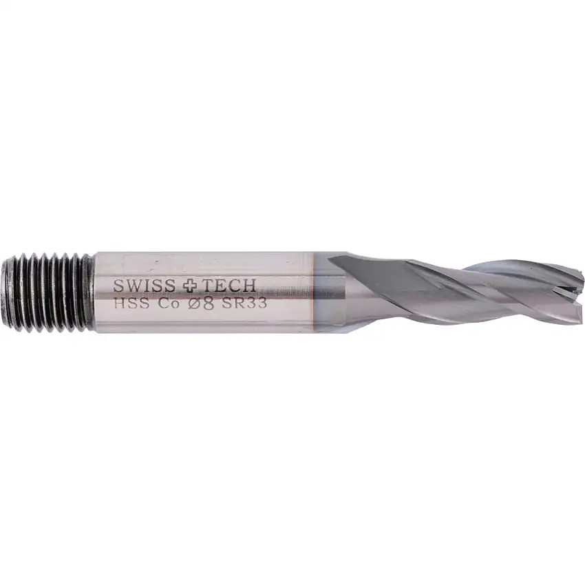 SwissTech 33, Regular, Slot Drill, 8mm, 3fl, Threaded Shank, Cobalt High Speed Steel, TiCN