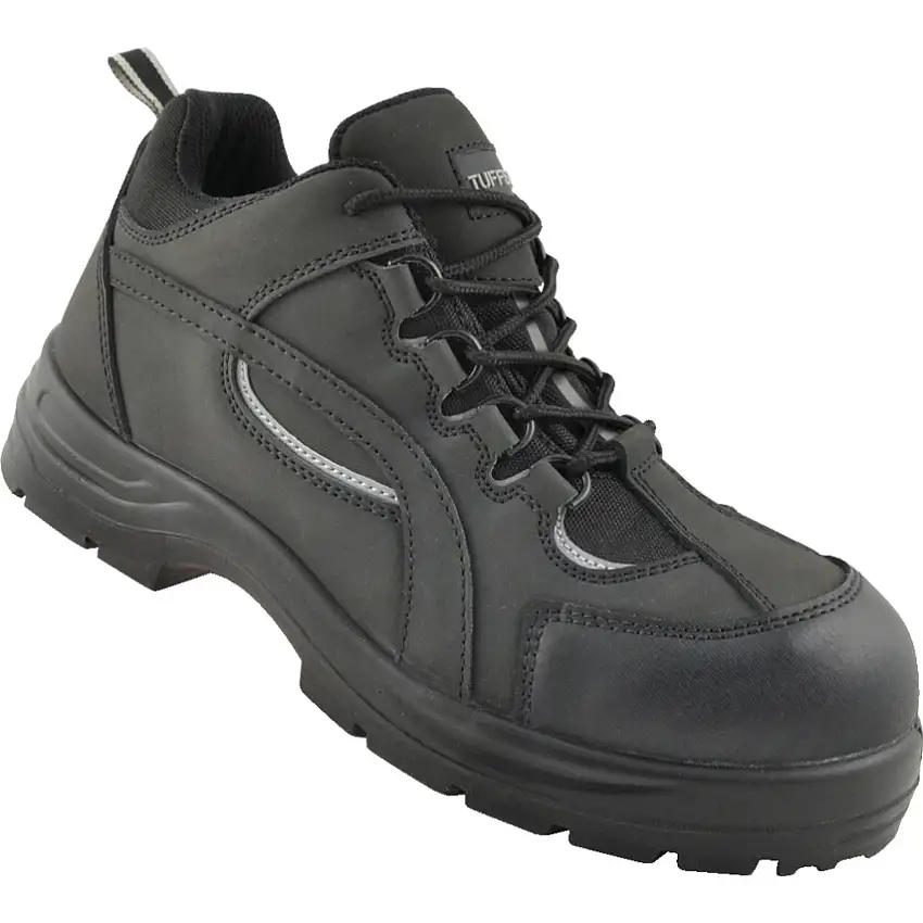 Tuffsafe Unisex Safety Trainers, Size 4, Black, Leather Upper, Steel Toe Cap, S3, EN ISO 20345:2011