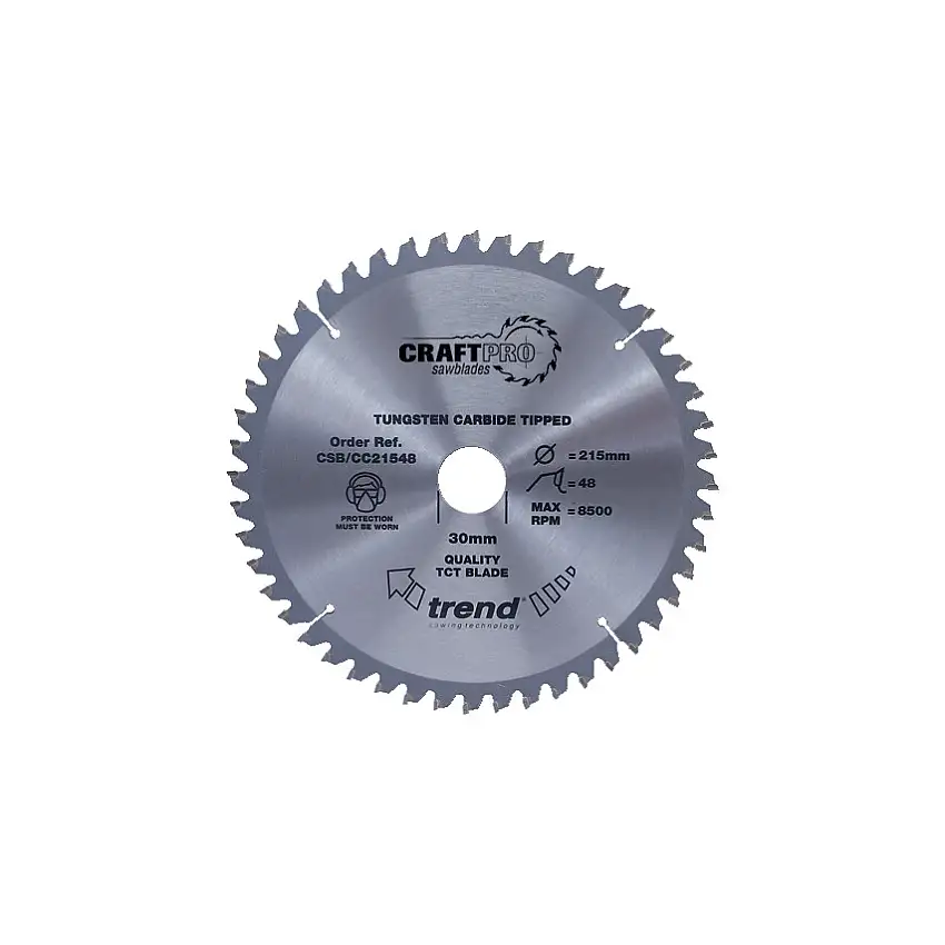 Trend CSB/CC21624 TCT CraftPro Mitre Saw Crosscut Blade,  Negative Hook for a Med/Coarse Finish in Wood Based Materials. 216 x 30mm x 24T