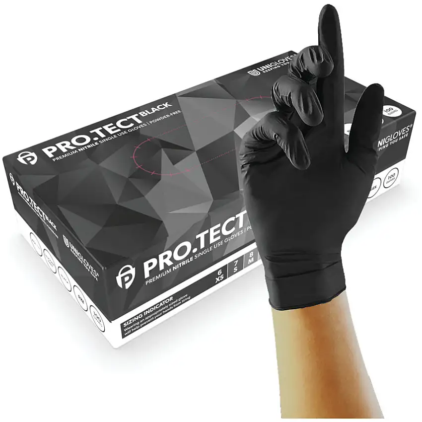 Unigloves Keeping You Safe PRO.TECT BLACK BLACK NITRILE GLOVES 10X100 (M)