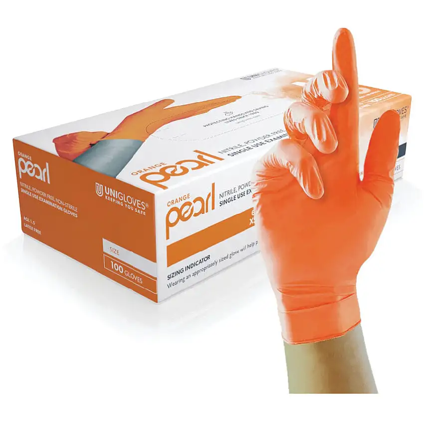 Unigloves Keeping You Safe ORANGE PEARL ORANGE NITRILE GLOVES 10 X 100 (S)