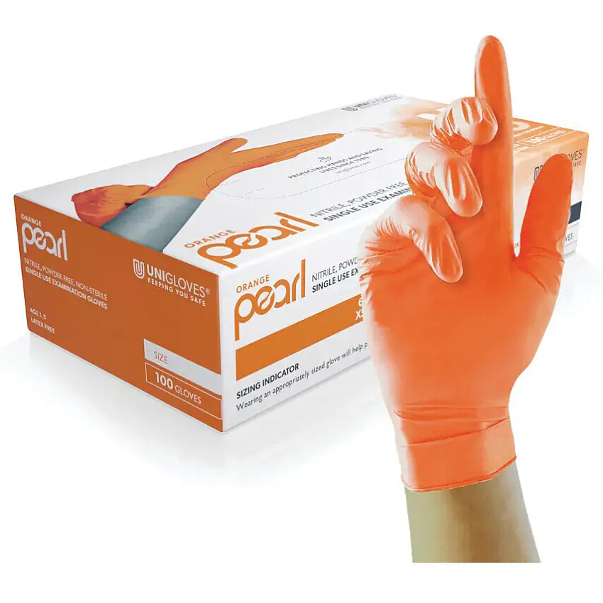 Unigloves Keeping You Safe ORANGE PEARL ORANGE NITRILE GLOVES 10 X 100 (M)