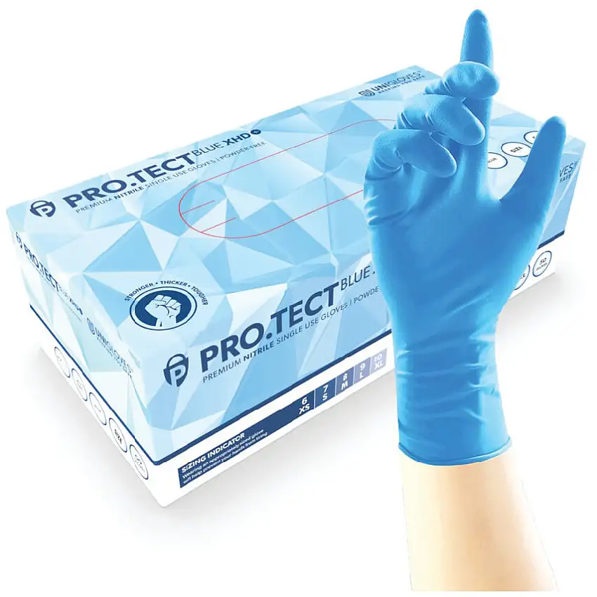 Unigloves Keeping You Safe PRO.TECT BLUE XHD+ HEAVY DUTY NITRILE POWDER FREE 10 X 50 (M)