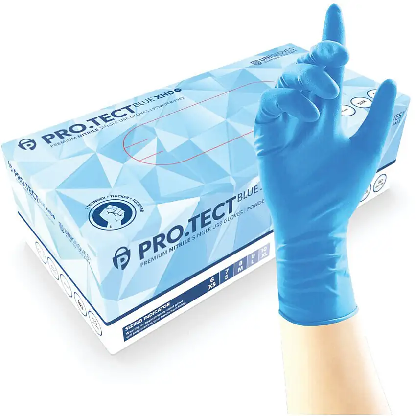 Unigloves Keeping You Safe PRO.TECT BLUE XHD+ HEAVY DUTY NITRILE POWDER FREE 10 X 50 (L)