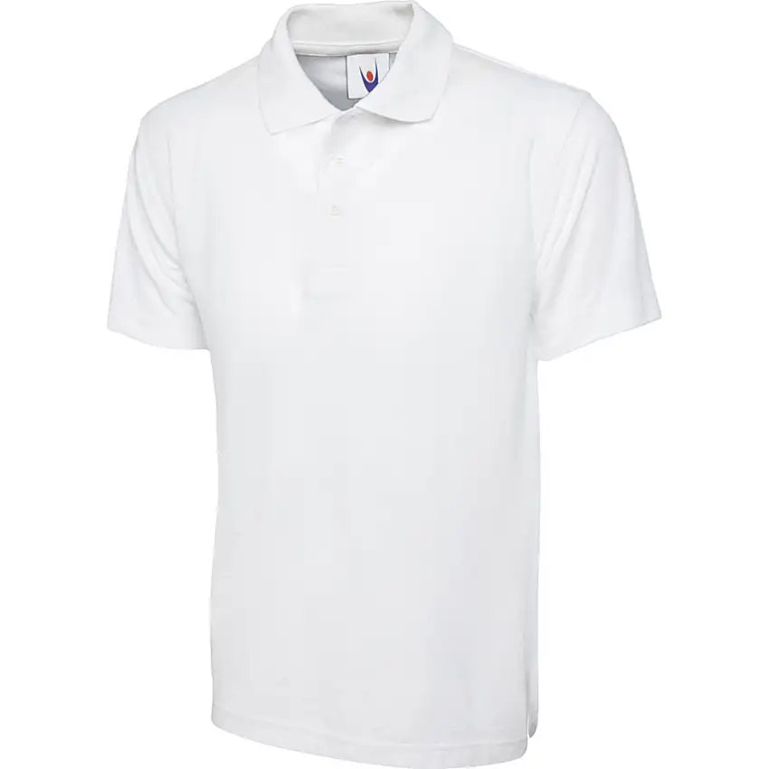 Uneek Polo Shirt, Men, White, Polyester & Cotton, Short Sleeve, M