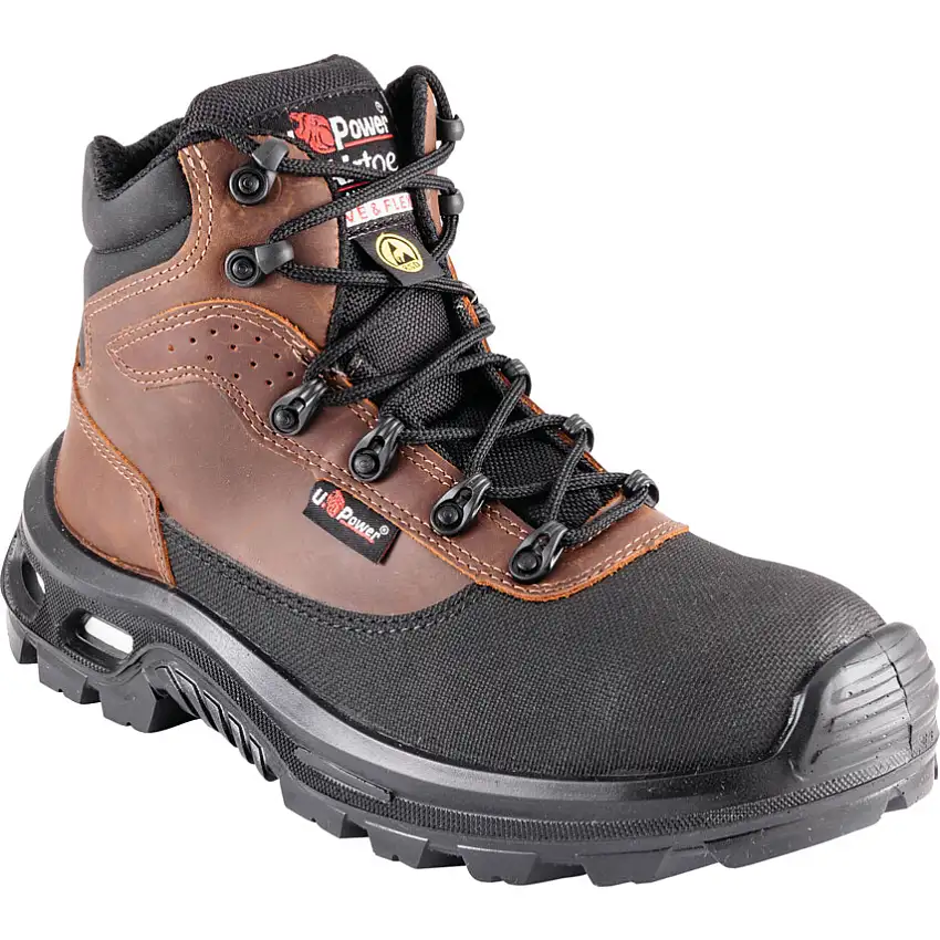 U Power Floyd Unisex Metal Safety Boots, Size 3, Brown, Leather Upper, Aluminium Toe Cap, ESD, S3, EN ISO 20345:2011