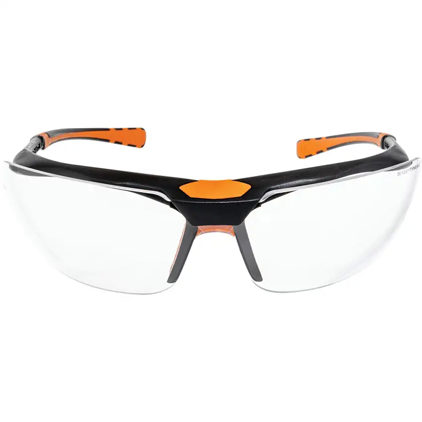 Univet Safety Glasses, Clear Lens, Half-Frame, Black/Orange Frame, Anti-Fog/Impact-resistant/Scratch-resistant/UV-resistant