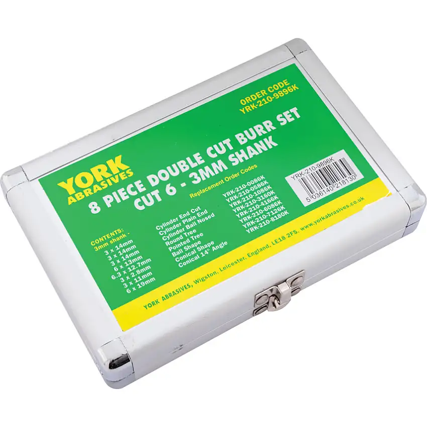 York 8-PCE DOUBLE CUT BURR SET CUT 6 3mm SHK